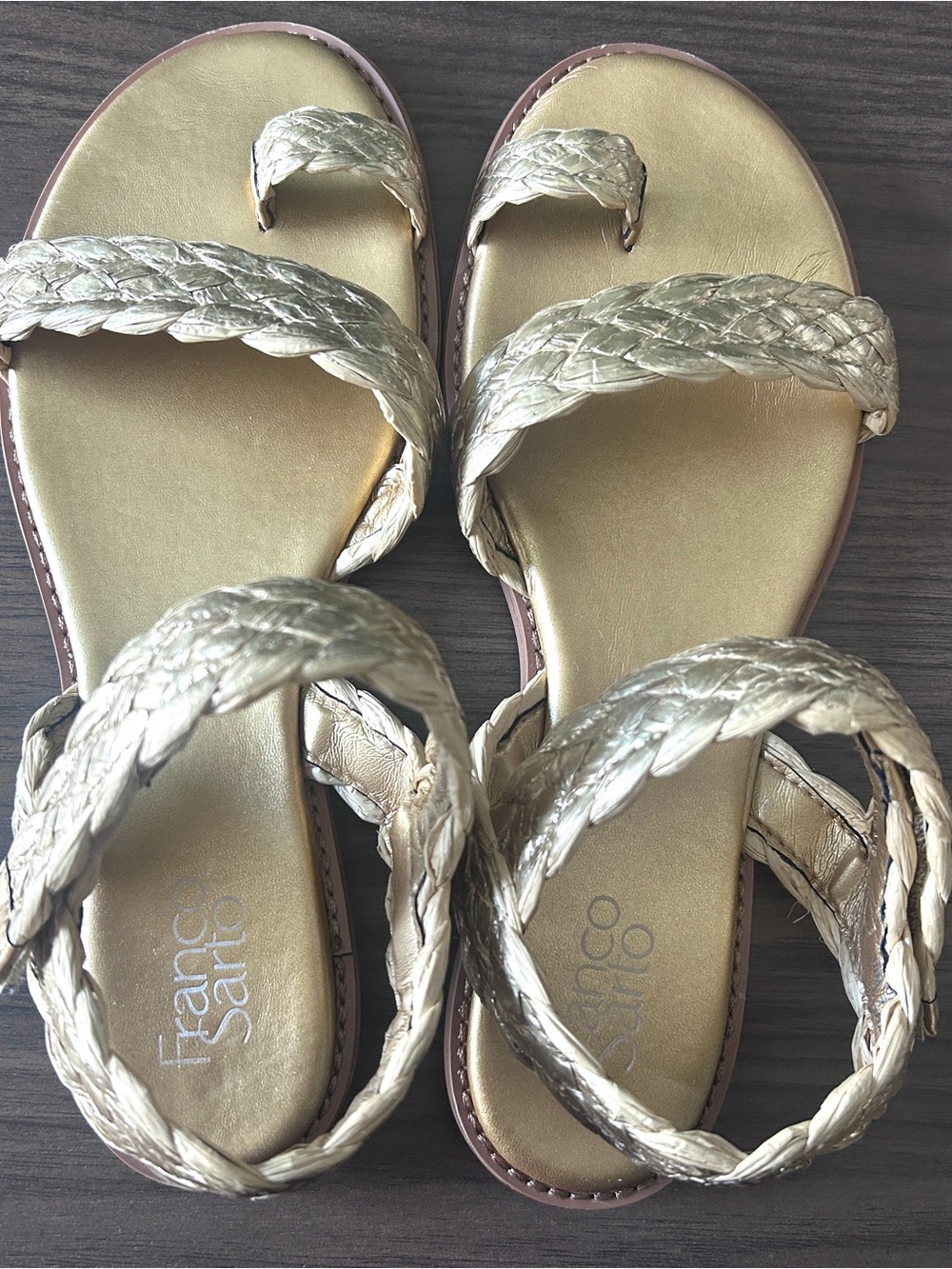 Franco Sarto Graze Gold Braided Metallic Sandals Size 10